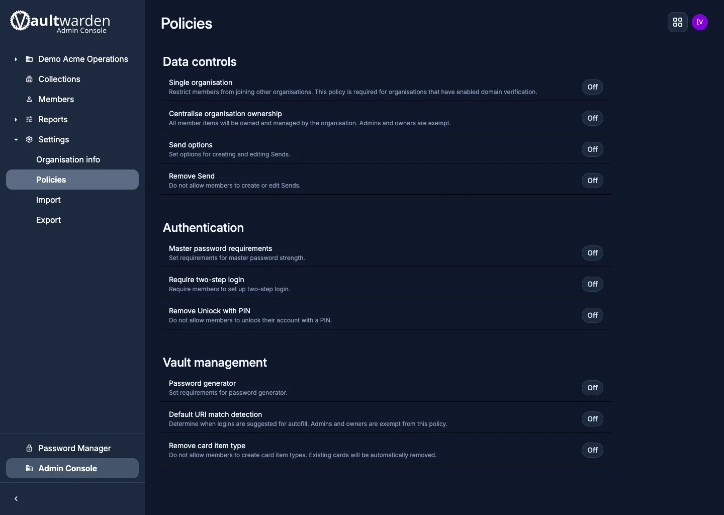 Organization settings overview