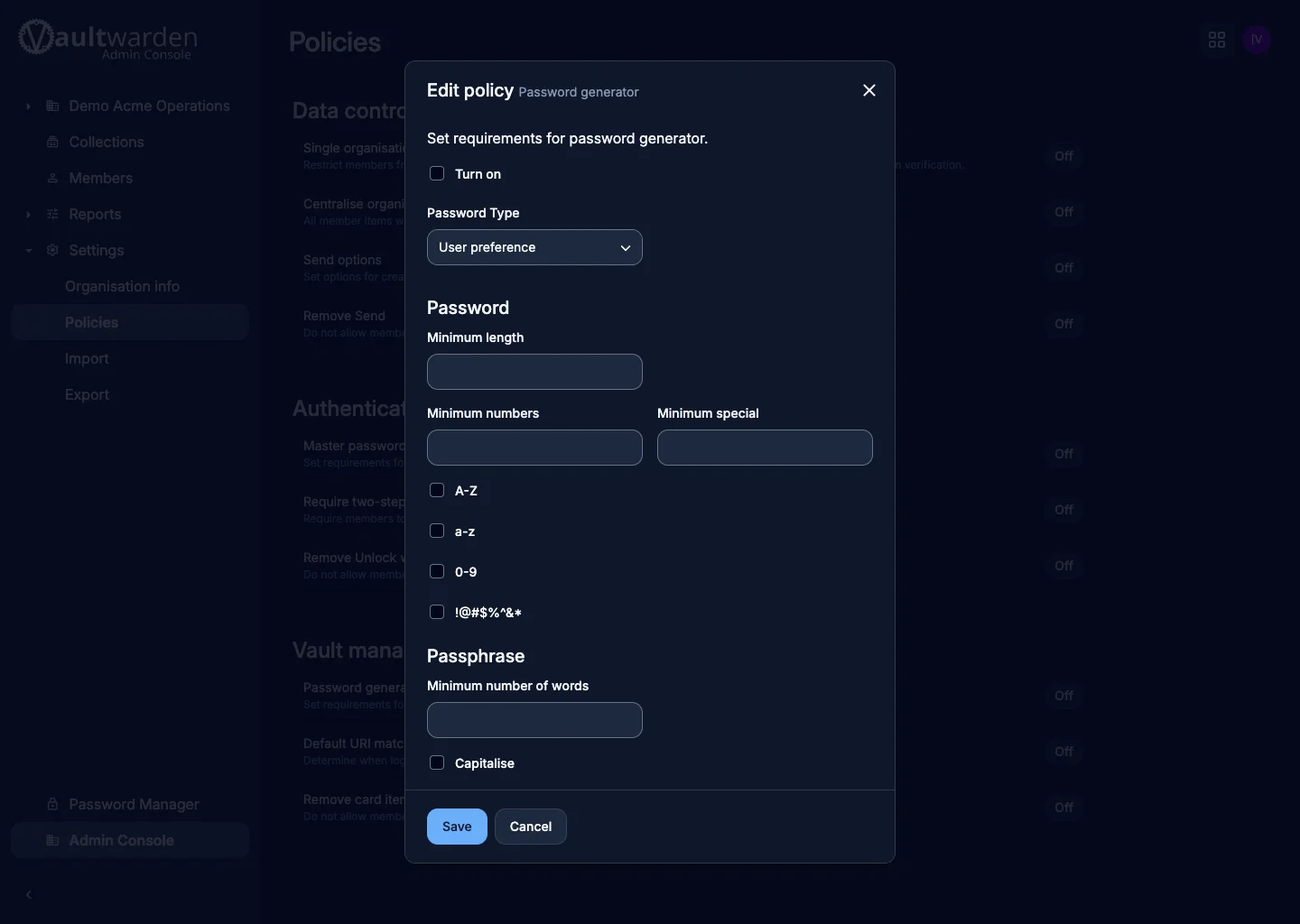 Organization policy detail