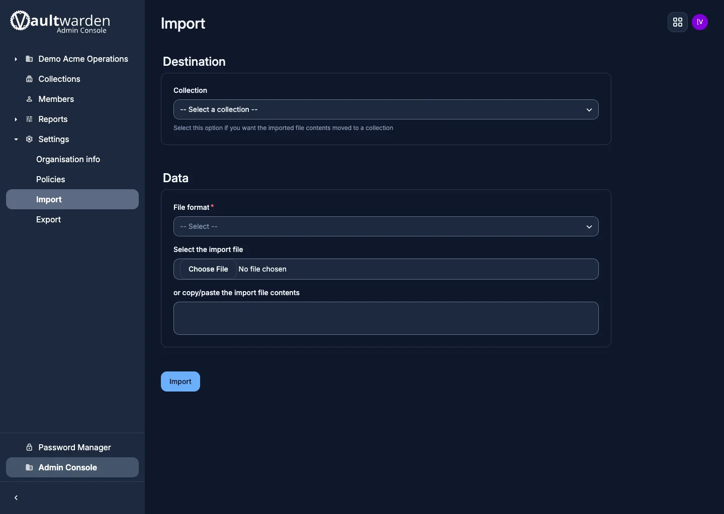 Organization import