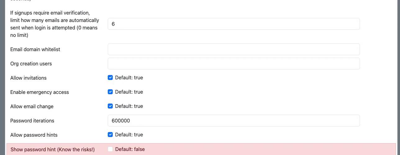 Invitation and security settings section