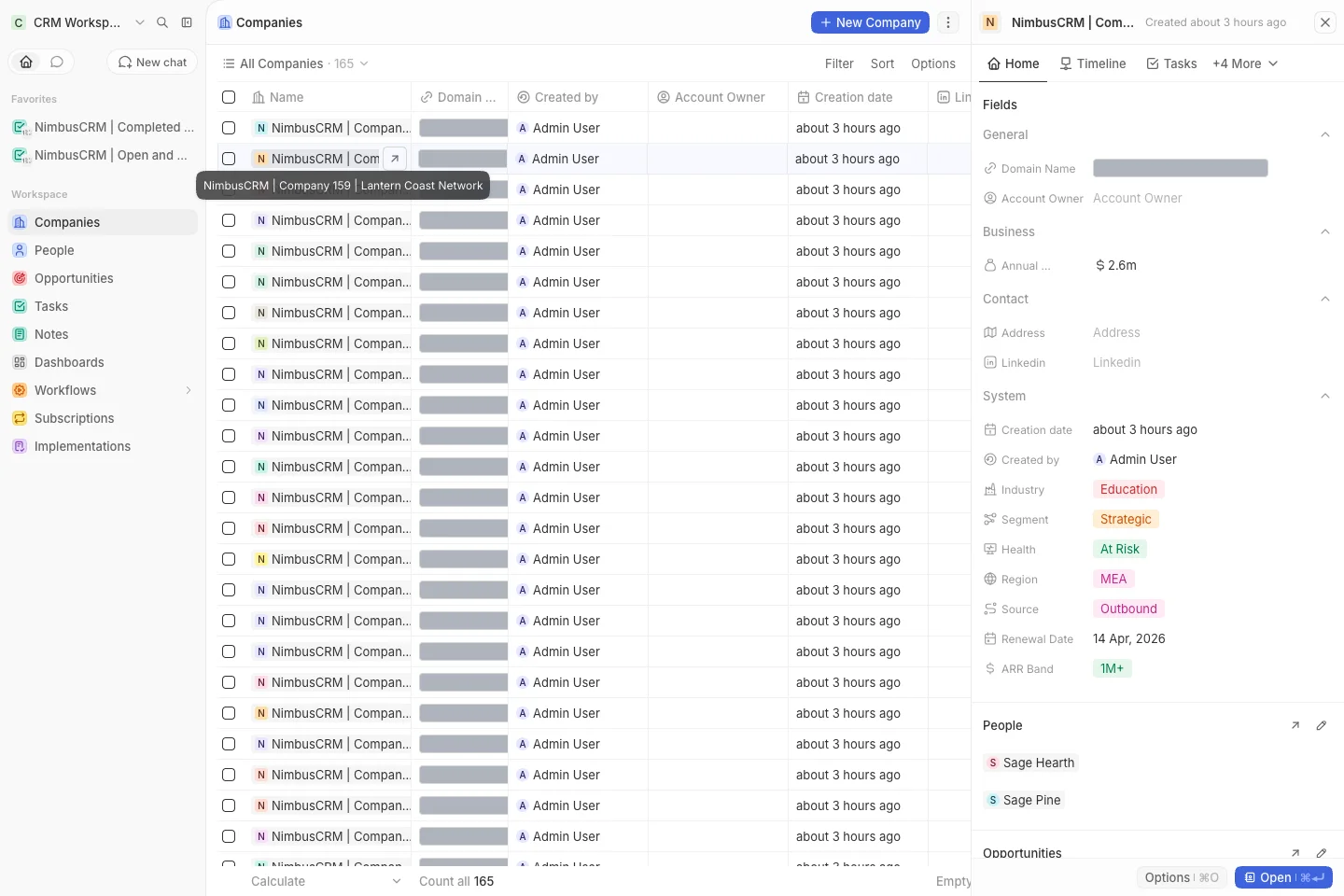 CRM Workspace - companies - account overview (light)
