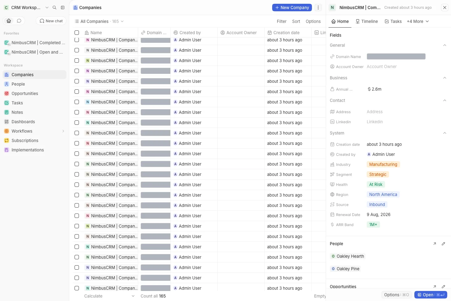 CRM Workspace - companies - timeline (light)
