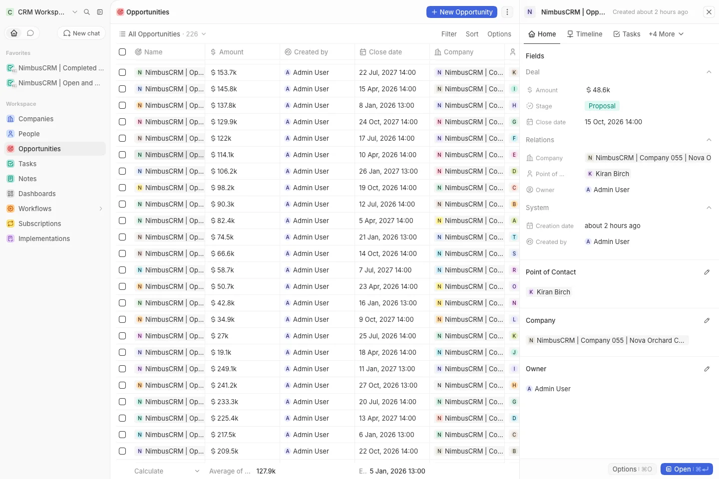 CRM Workspace - opportunities - activity timeline (light)