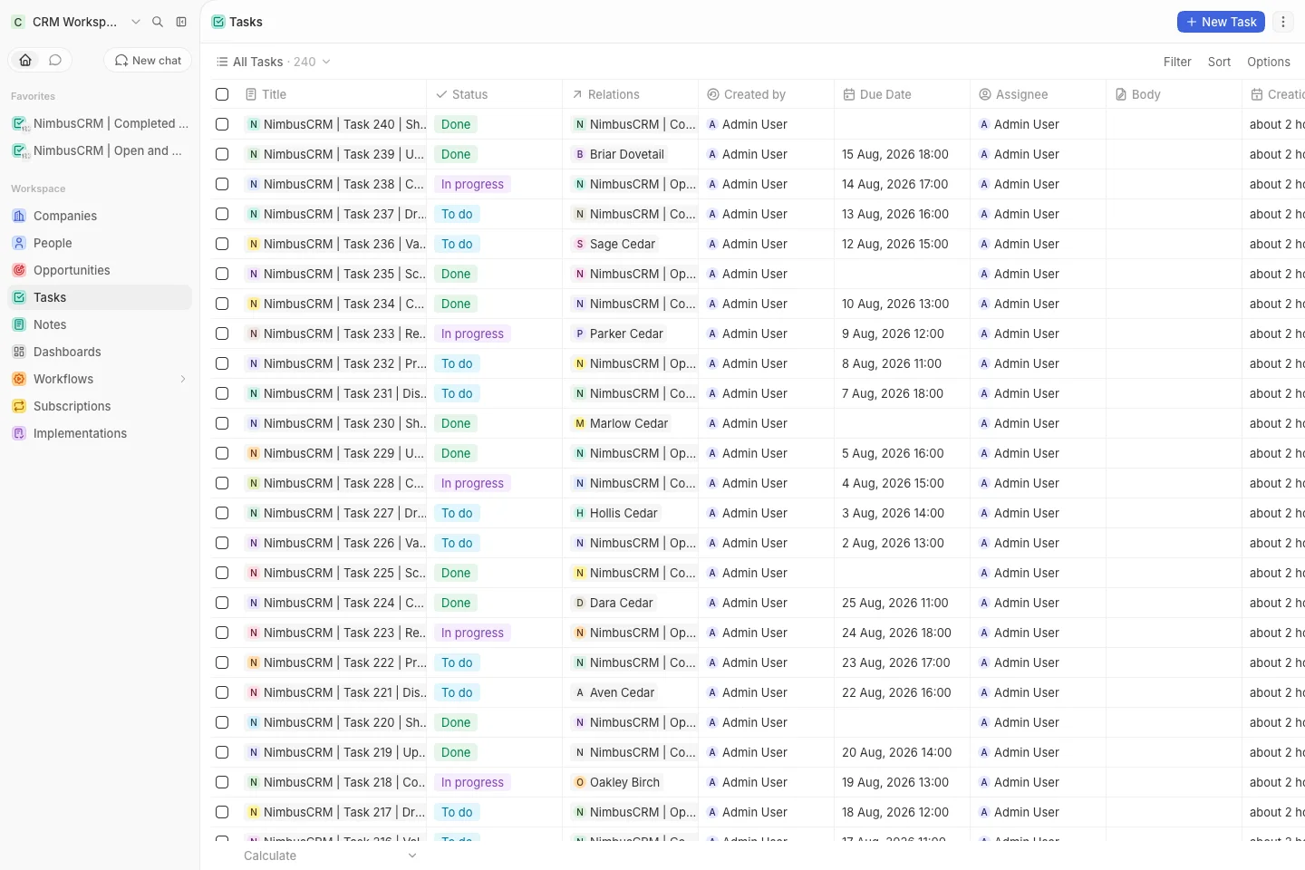 CRM Workspace - tasks - all tasks (light)