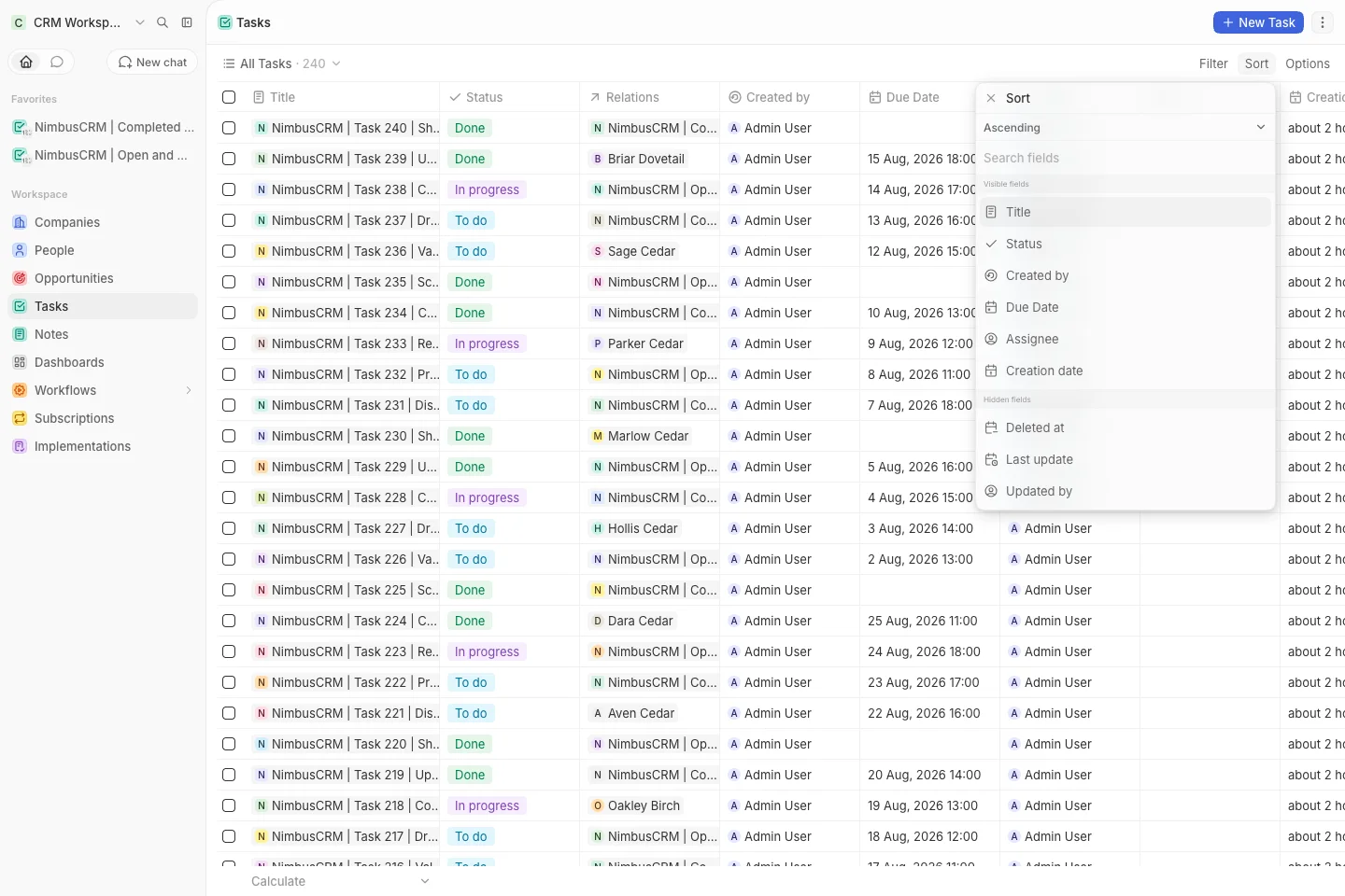 CRM Workspace - tasks - due date sort (light)