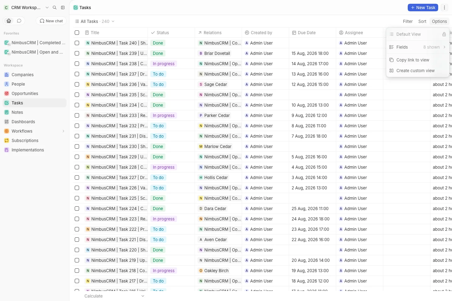 CRM Workspace - tasks - task fields (light)