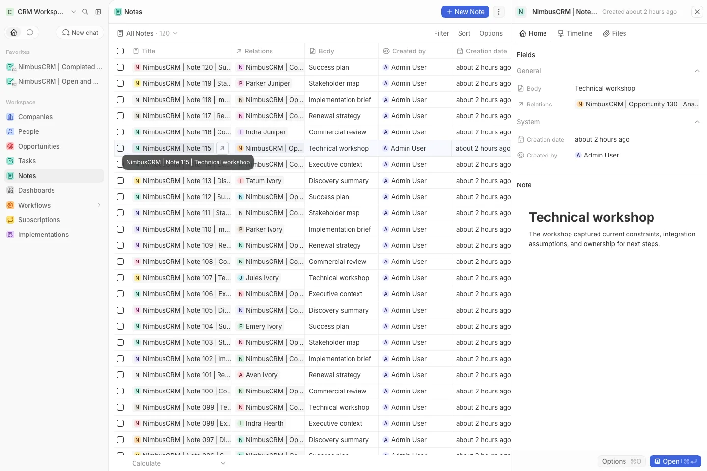 CRM Workspace - notes - formatted content (light)