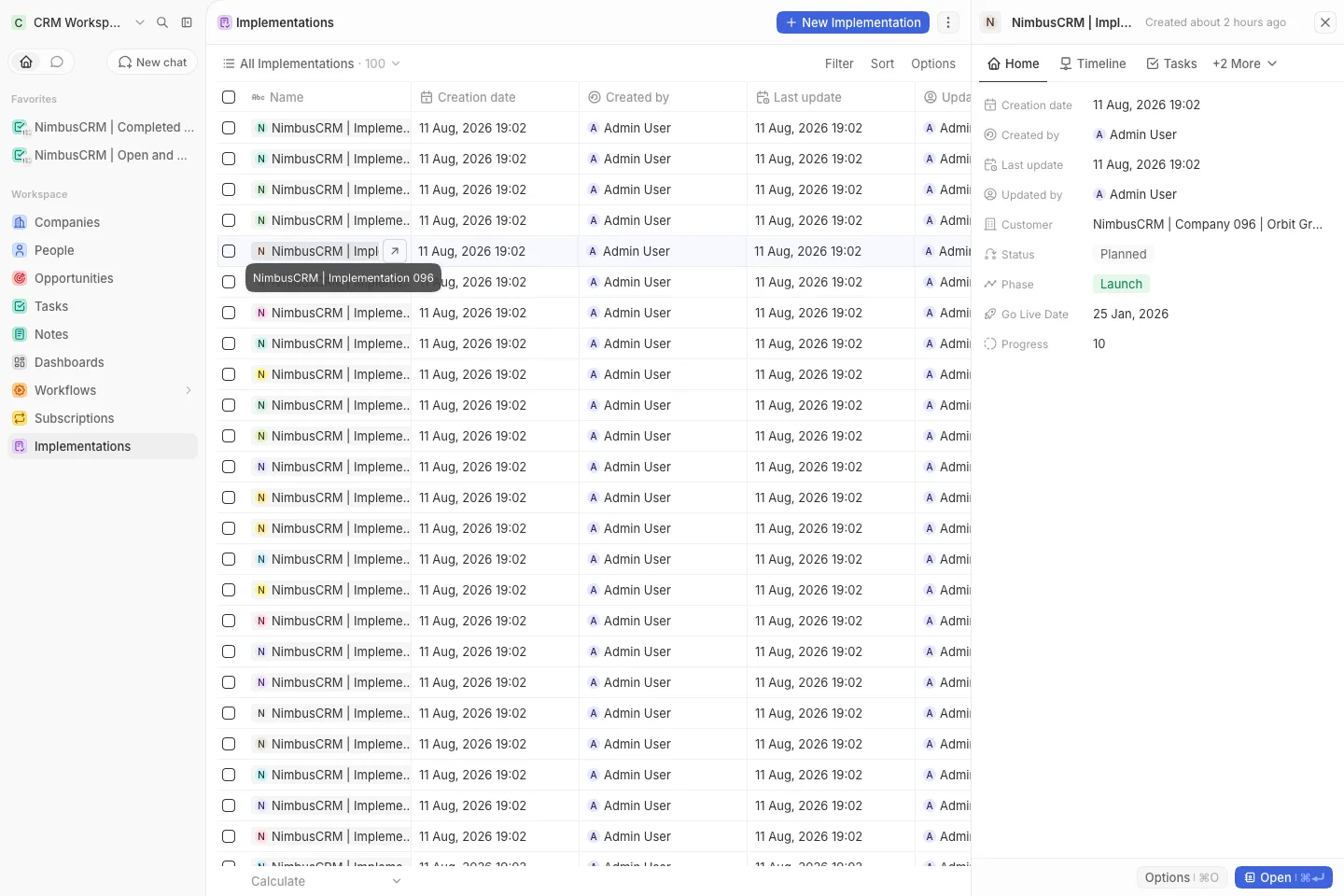CRM Workspace - custom objects - implementation detail (light)