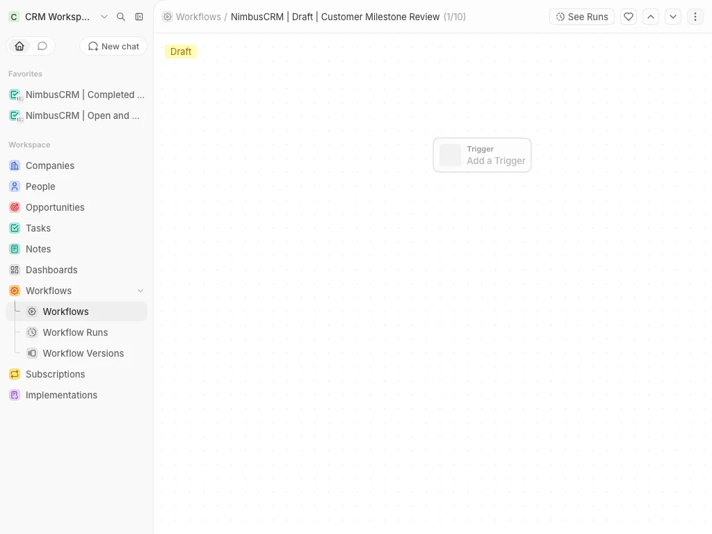 CRM Workspace - workflows - draft canvas safe (light)