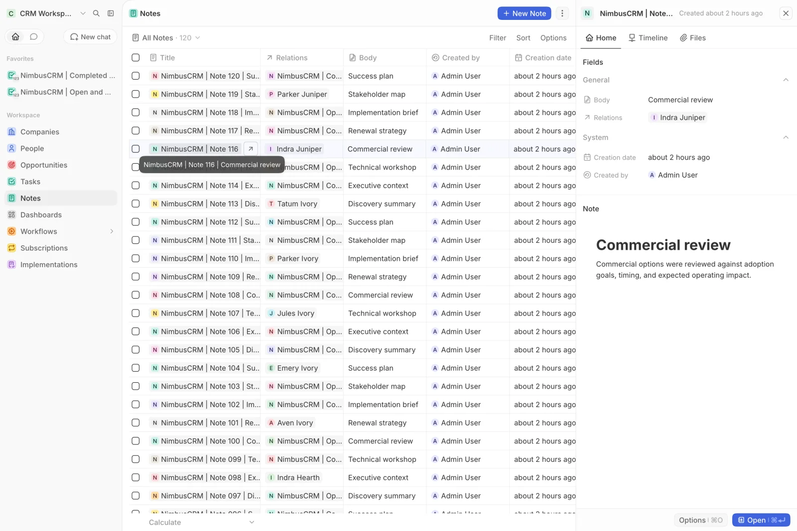 CRM Workspace - notes - formatted document (light)
