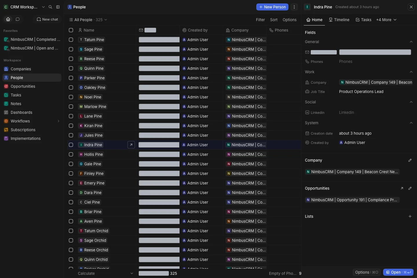 CRM Workspace - people - profile overview (dark)