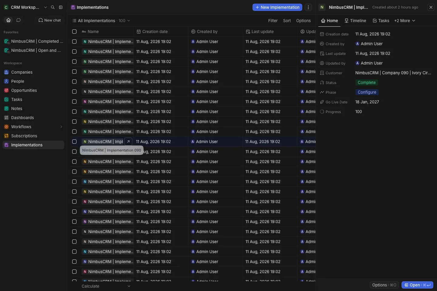 CRM Workspace - custom objects - implementation detail (dark)