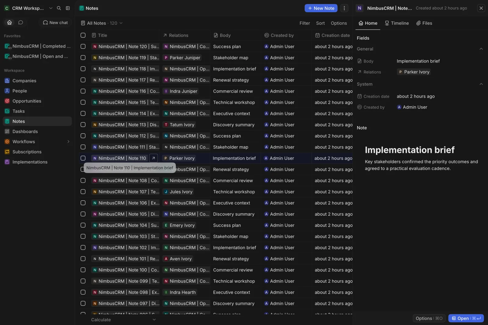 CRM Workspace - notes - formatted document (dark)