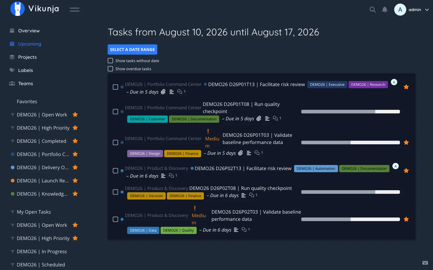 Dark Desktop Upcoming Tasks