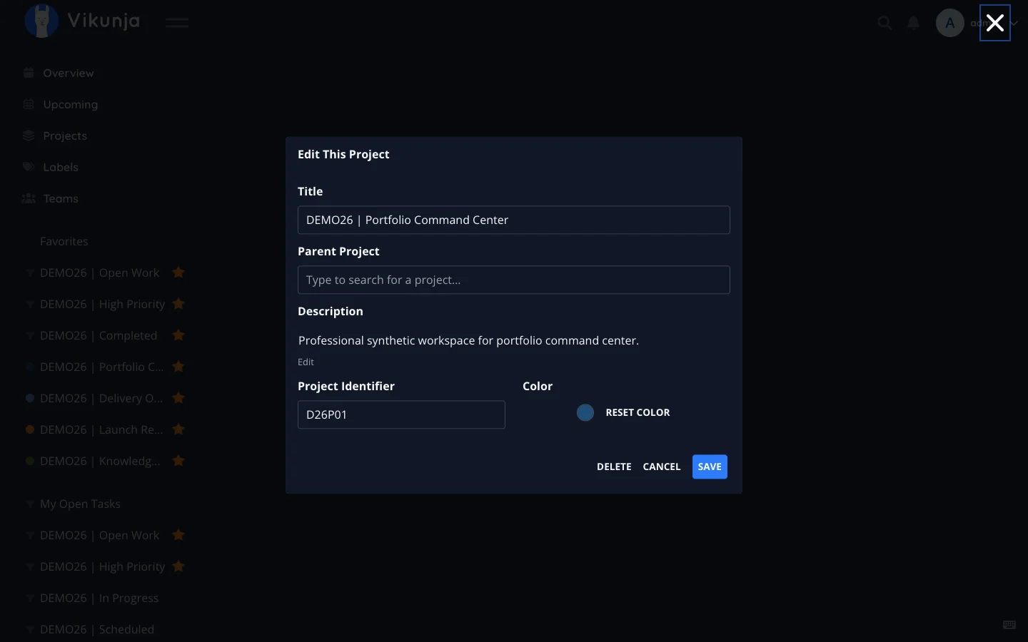 Dark Desktop Project Settings