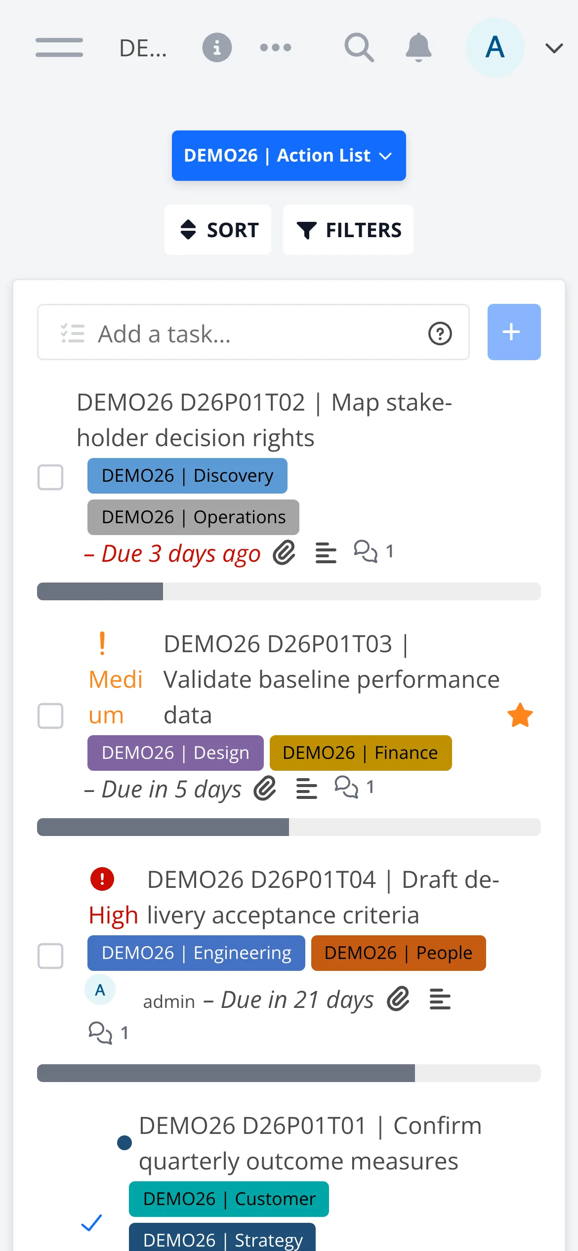 Light Mobile Project List View