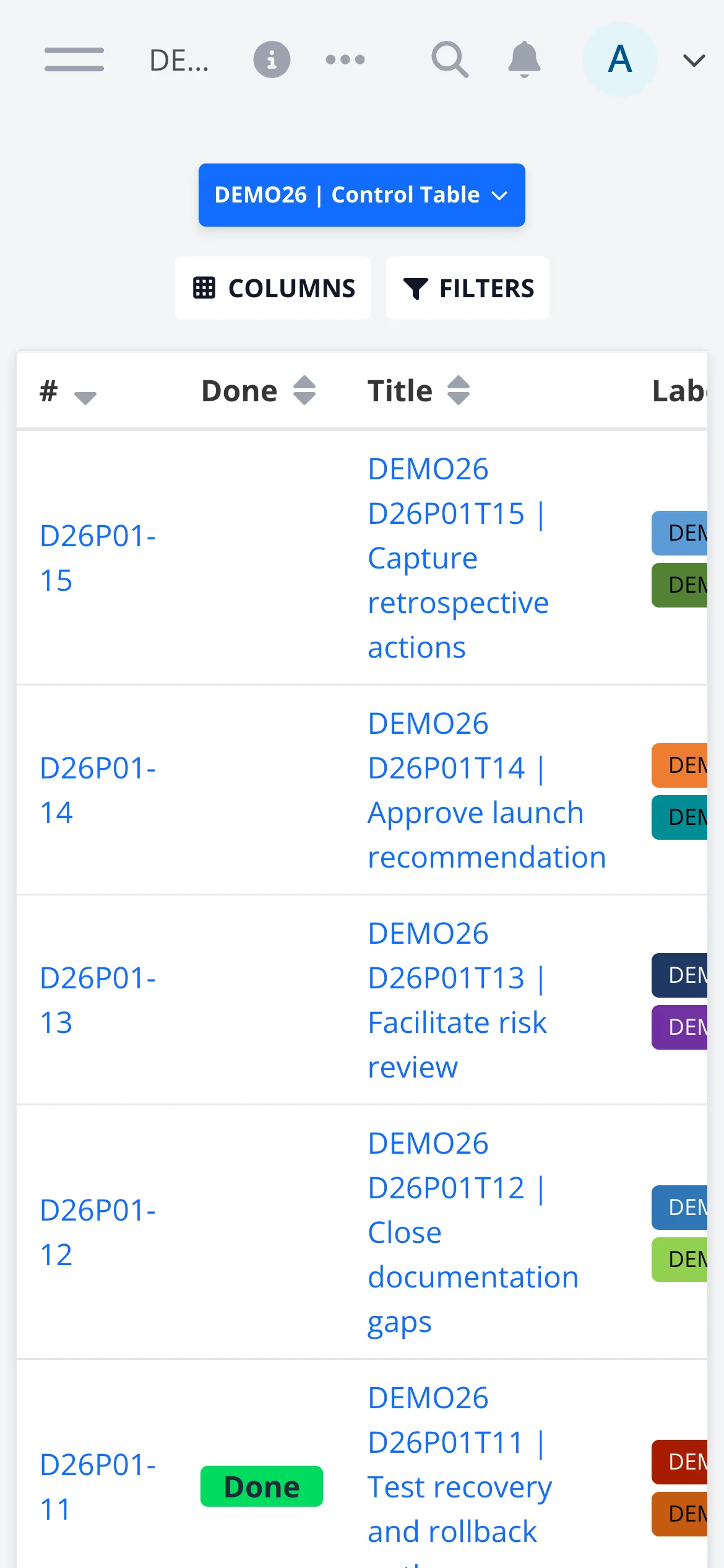 Light Mobile Project Table View