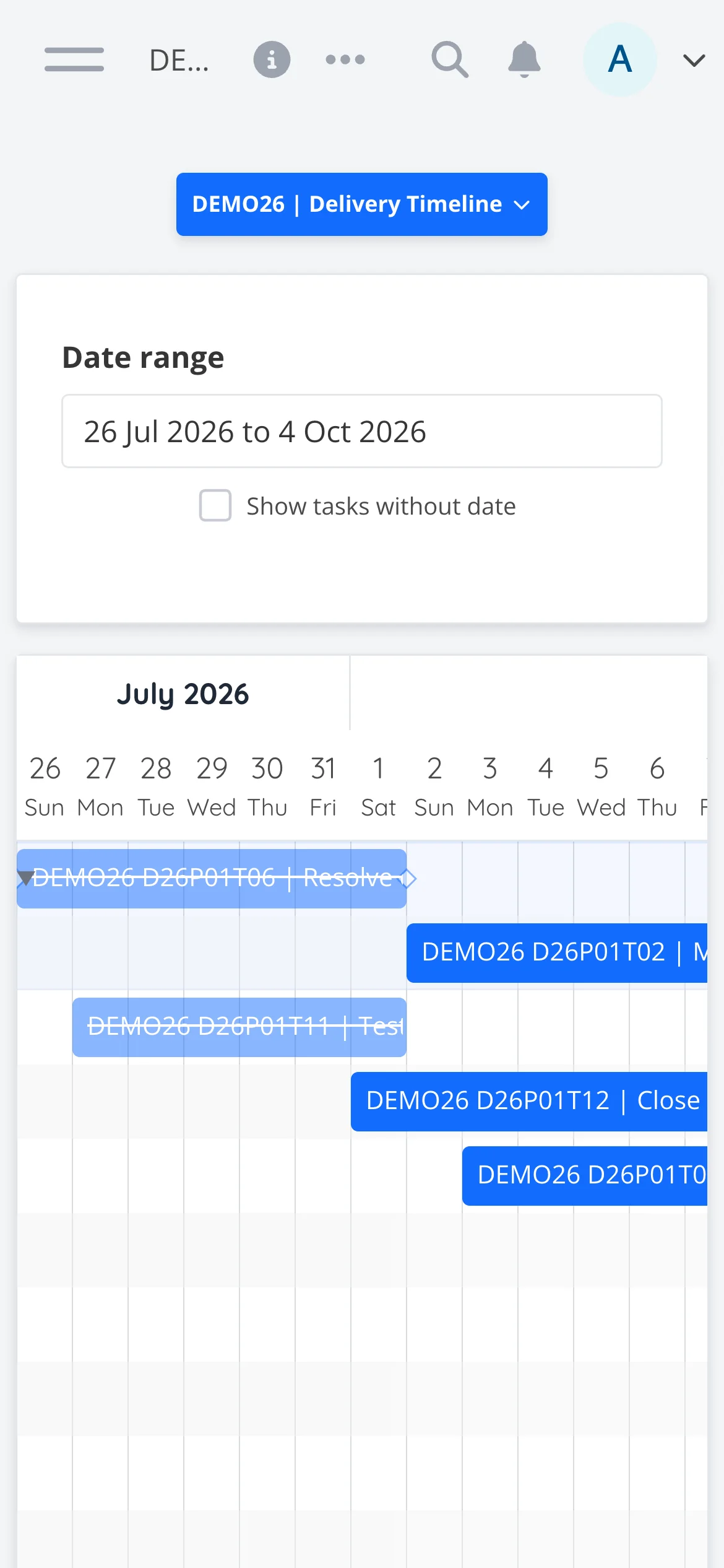 Light Mobile Project Gantt View