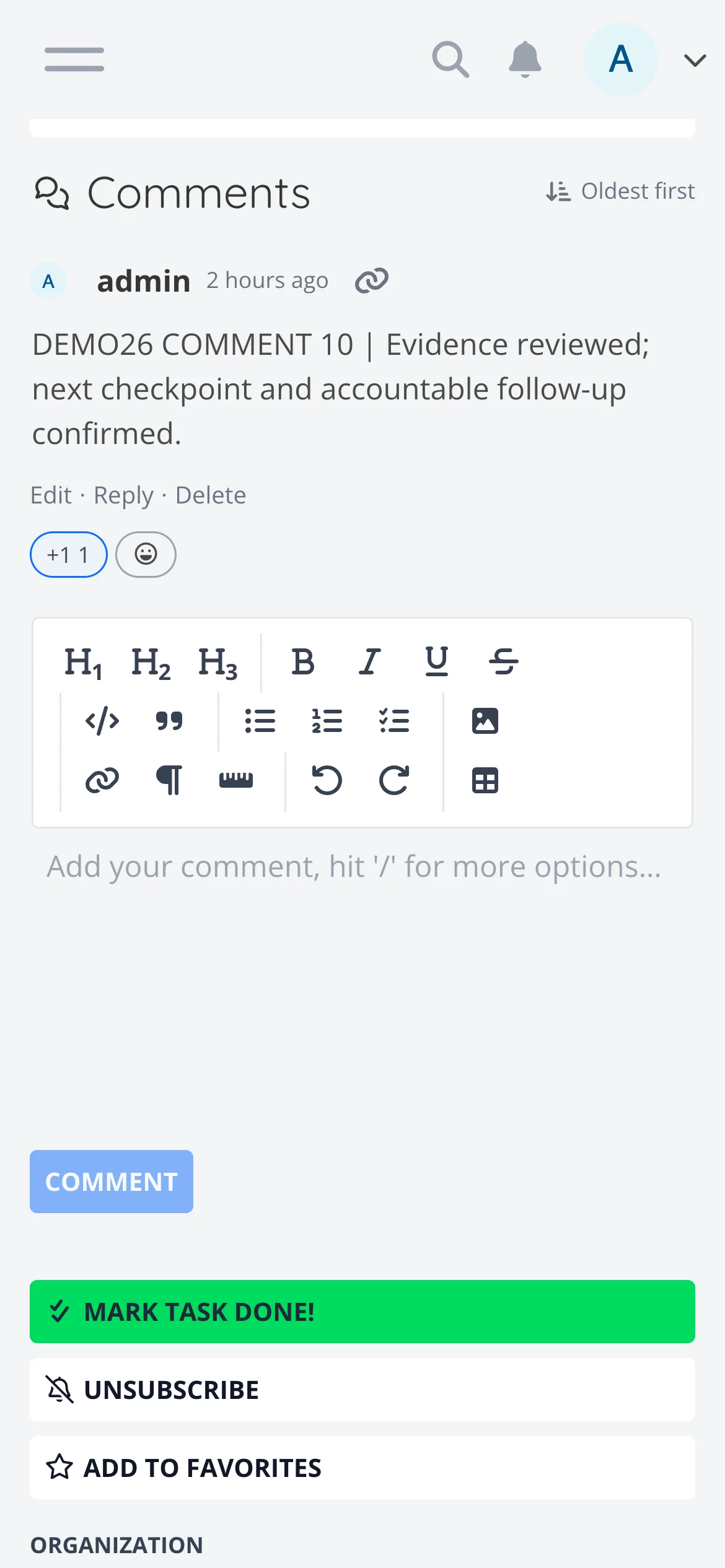 Light Mobile Task Comments