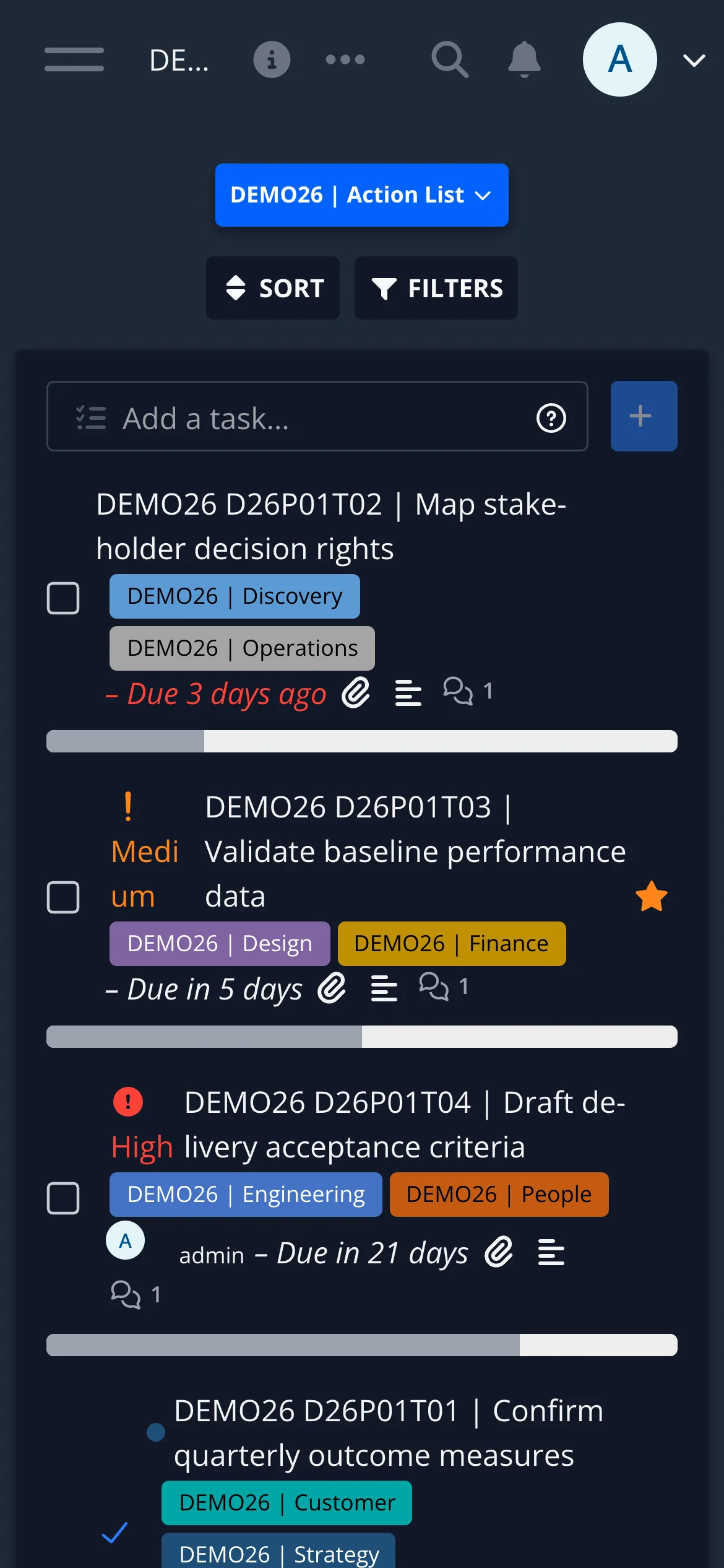 Dark Mobile Project List View
