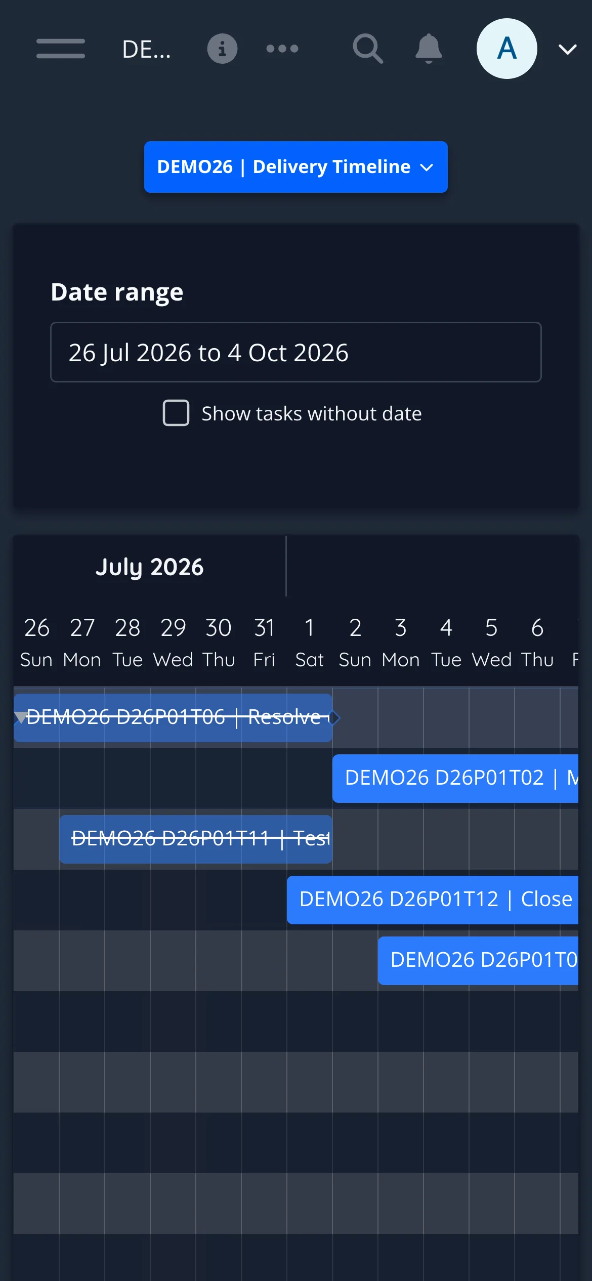 Dark Mobile Project Gantt View