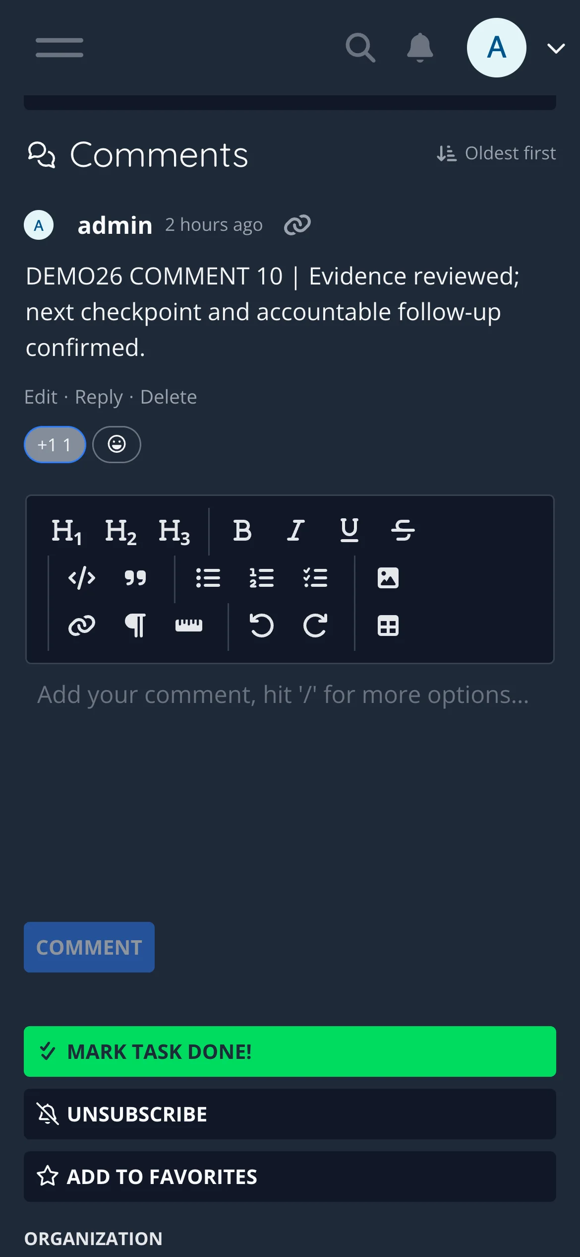 Dark Mobile Task Comments