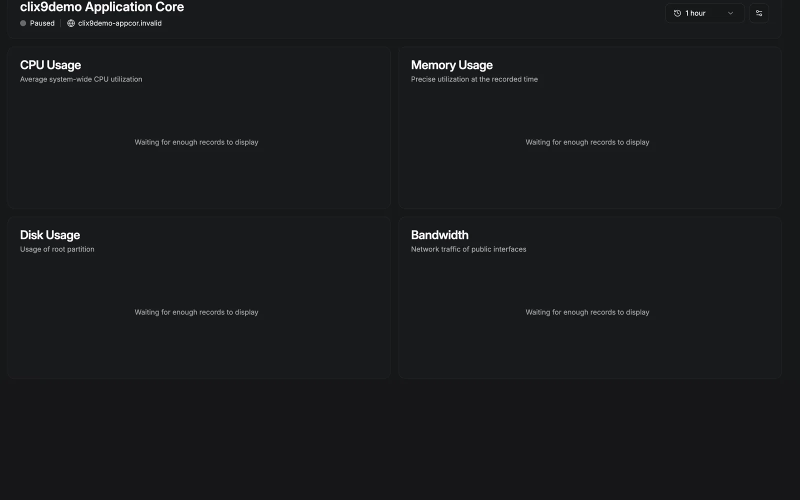 Application Core Metrics Focused View Crop - retina dark in the Beszel interface