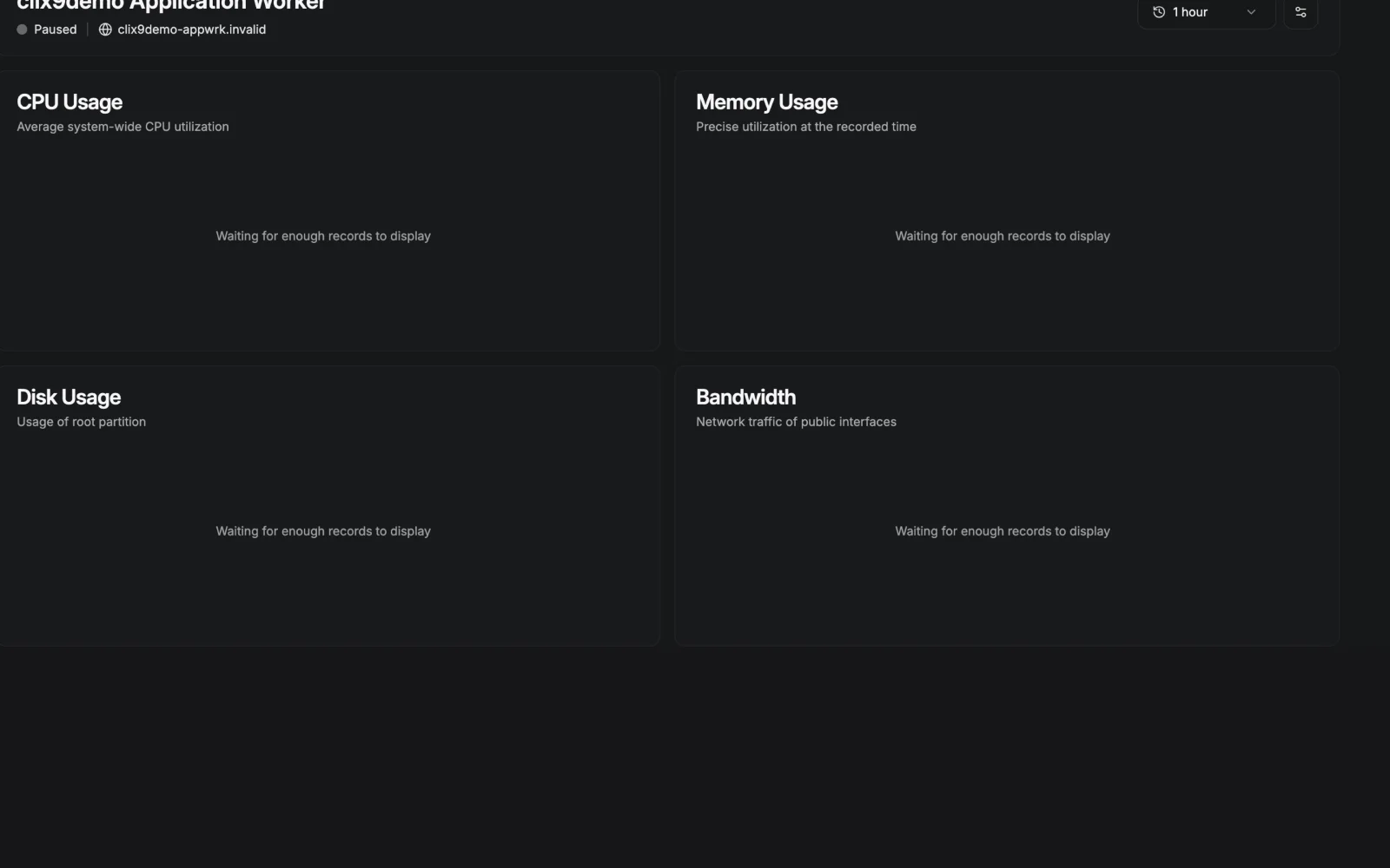 Application Worker Metrics Focused View Crop - retina dark in the Beszel interface