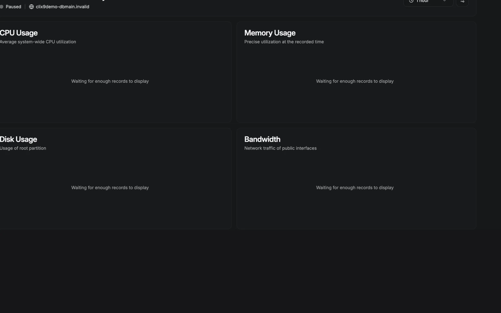 Database Metrics Focused View Crop - retina dark in the Beszel interface