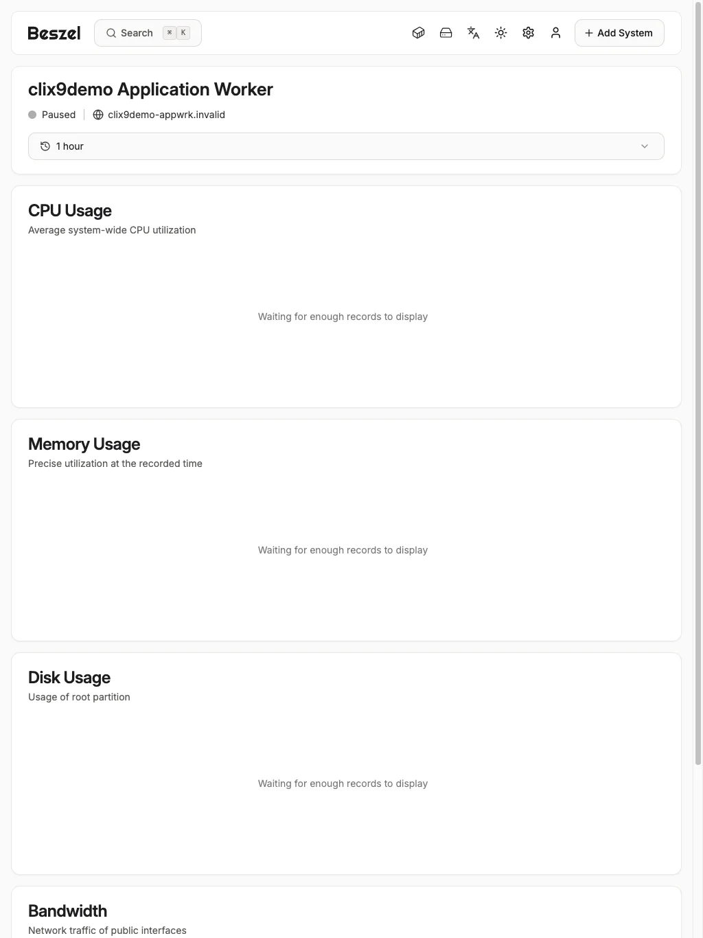 Application Worker Metrics Overview - tablet light in the Beszel interface