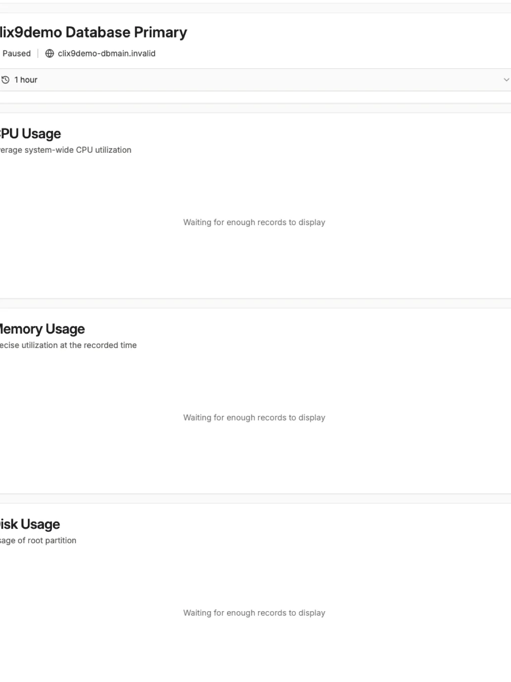 Database Metrics Focused View Crop - tablet light in the Beszel interface