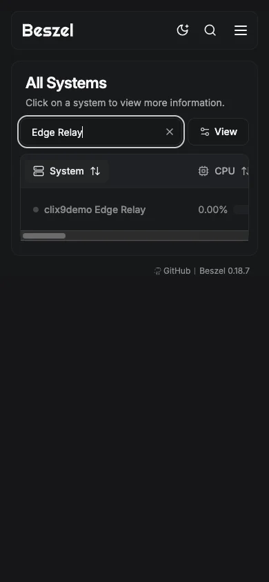 Edge Relay System Filter - mobile dark in the Beszel interface