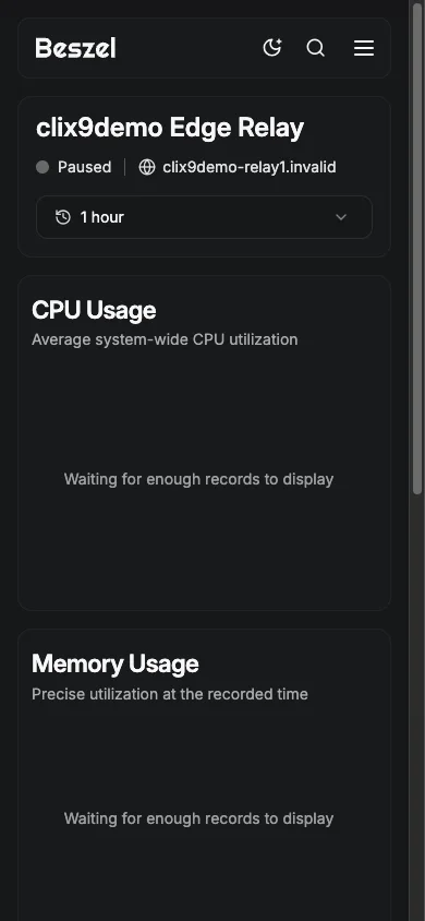 Edge Relay Metrics Overview - mobile dark in the Beszel interface