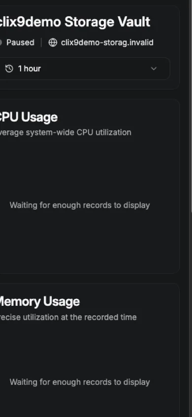 Storage Metrics Focused View Crop - mobile dark in the Beszel interface