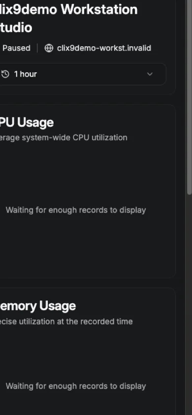 Workstation Metrics Focused View Crop - mobile dark in the Beszel interface