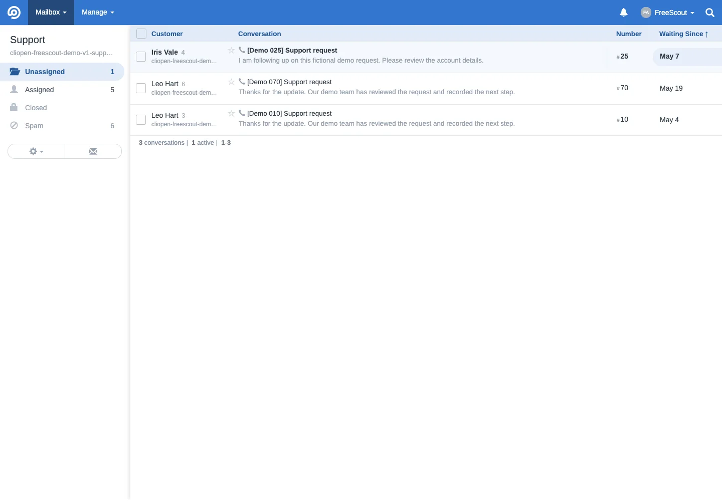 Support unassigned queue in the FreeScout desktop interface