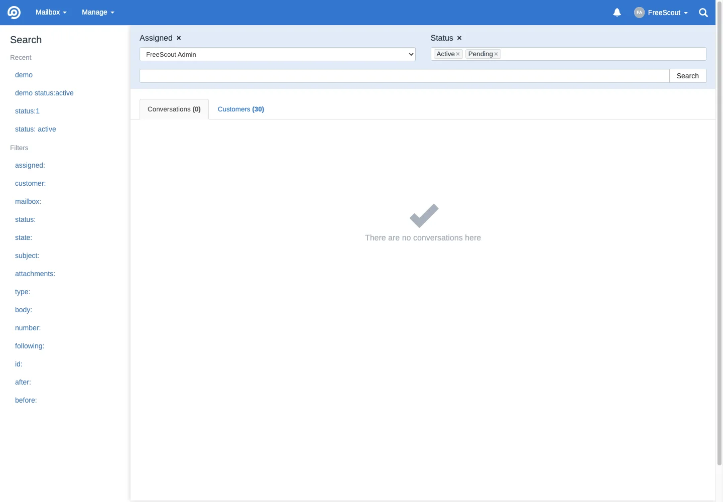 My open conversations in the FreeScout desktop interface