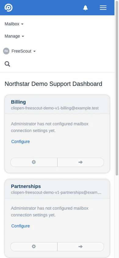 Mobile navigation drawer in the FreeScout mobile interface