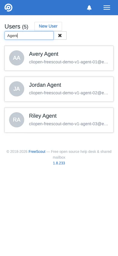 Mobile team user directory in the FreeScout mobile interface