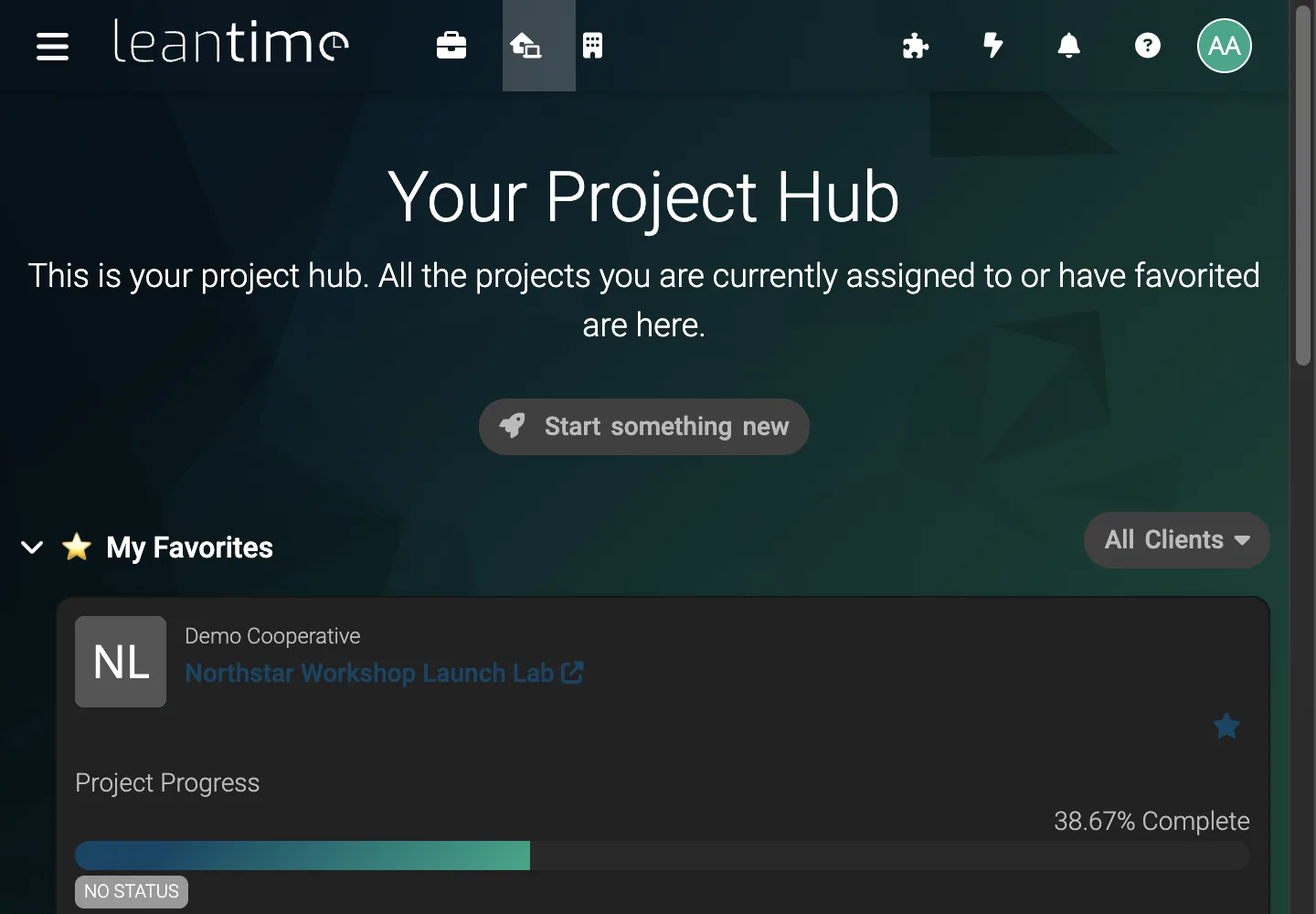 Project Hub Portfolio - desktop dark theme in Leantime