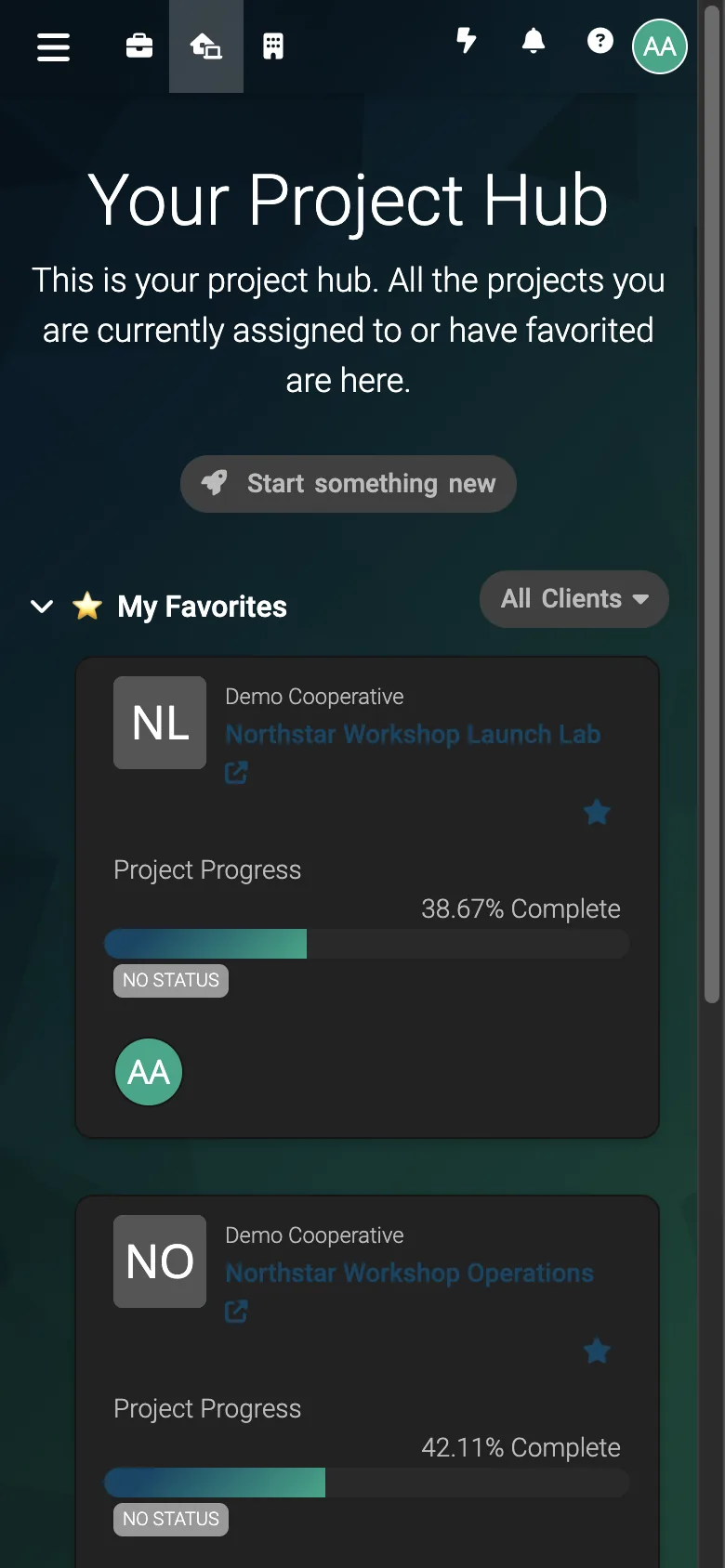 Project Hub Portfolio - mobile dark theme in Leantime