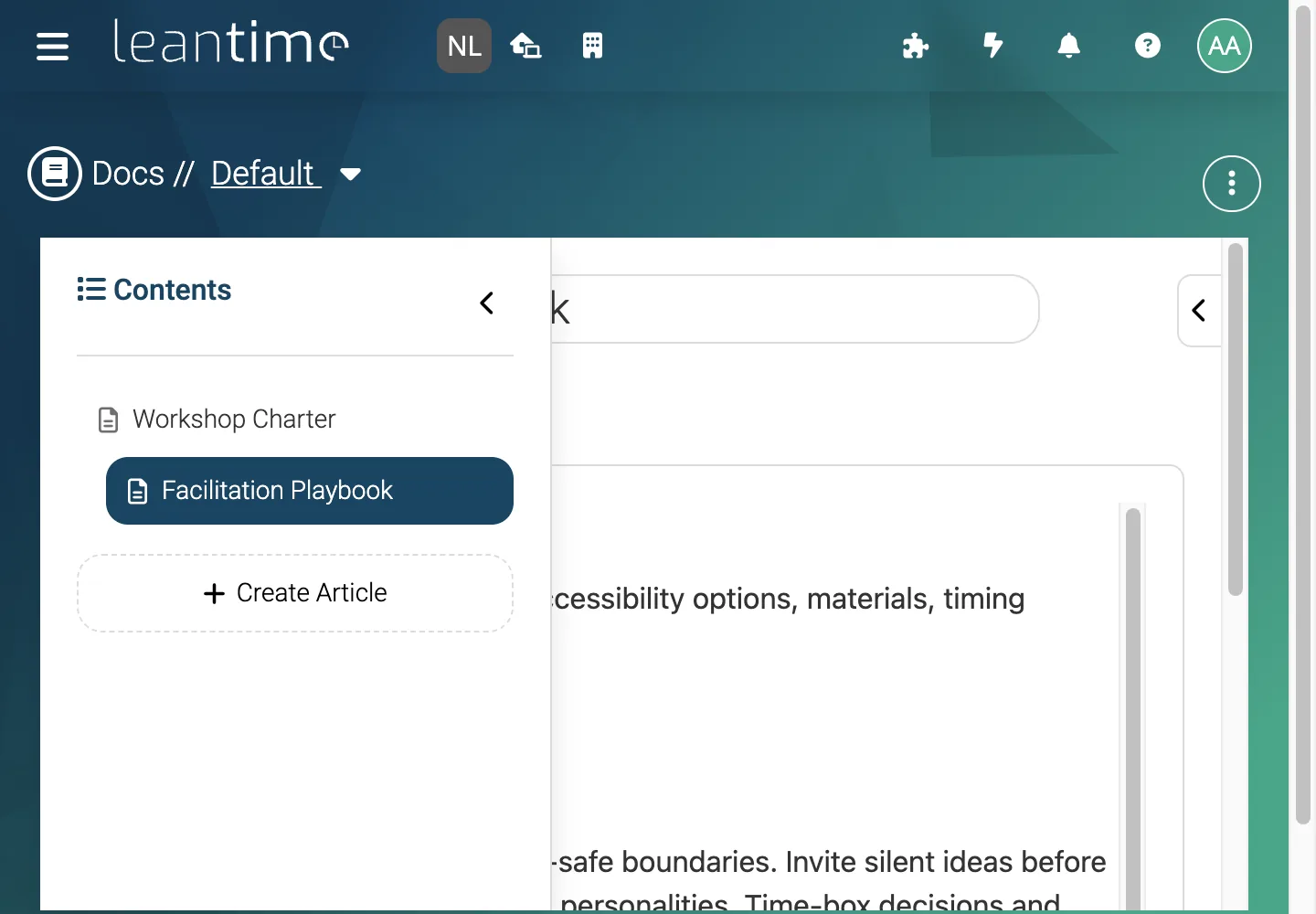 Wiki Article Tree - desktop light theme in Leantime