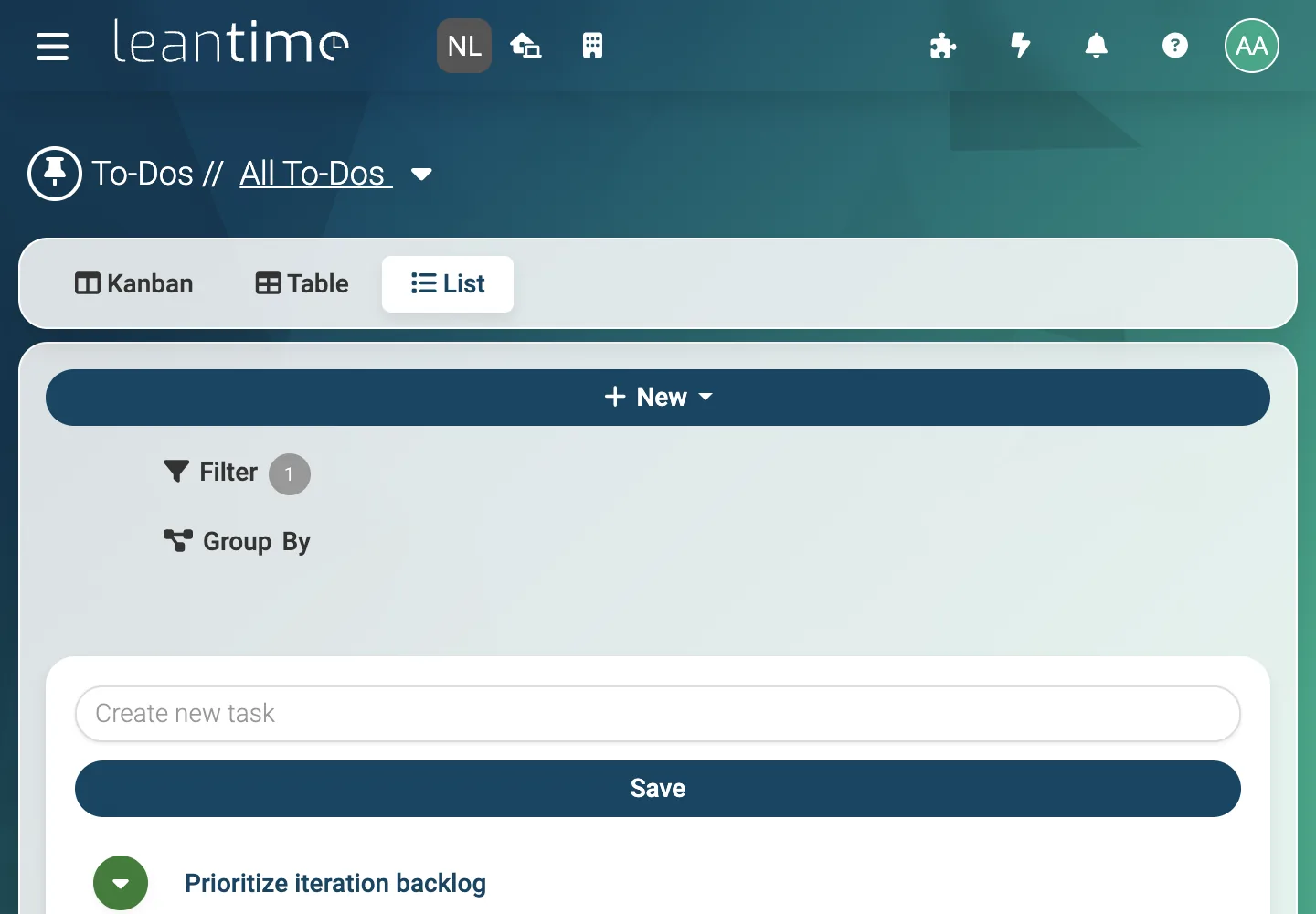 To-Do List - desktop light theme in Leantime
