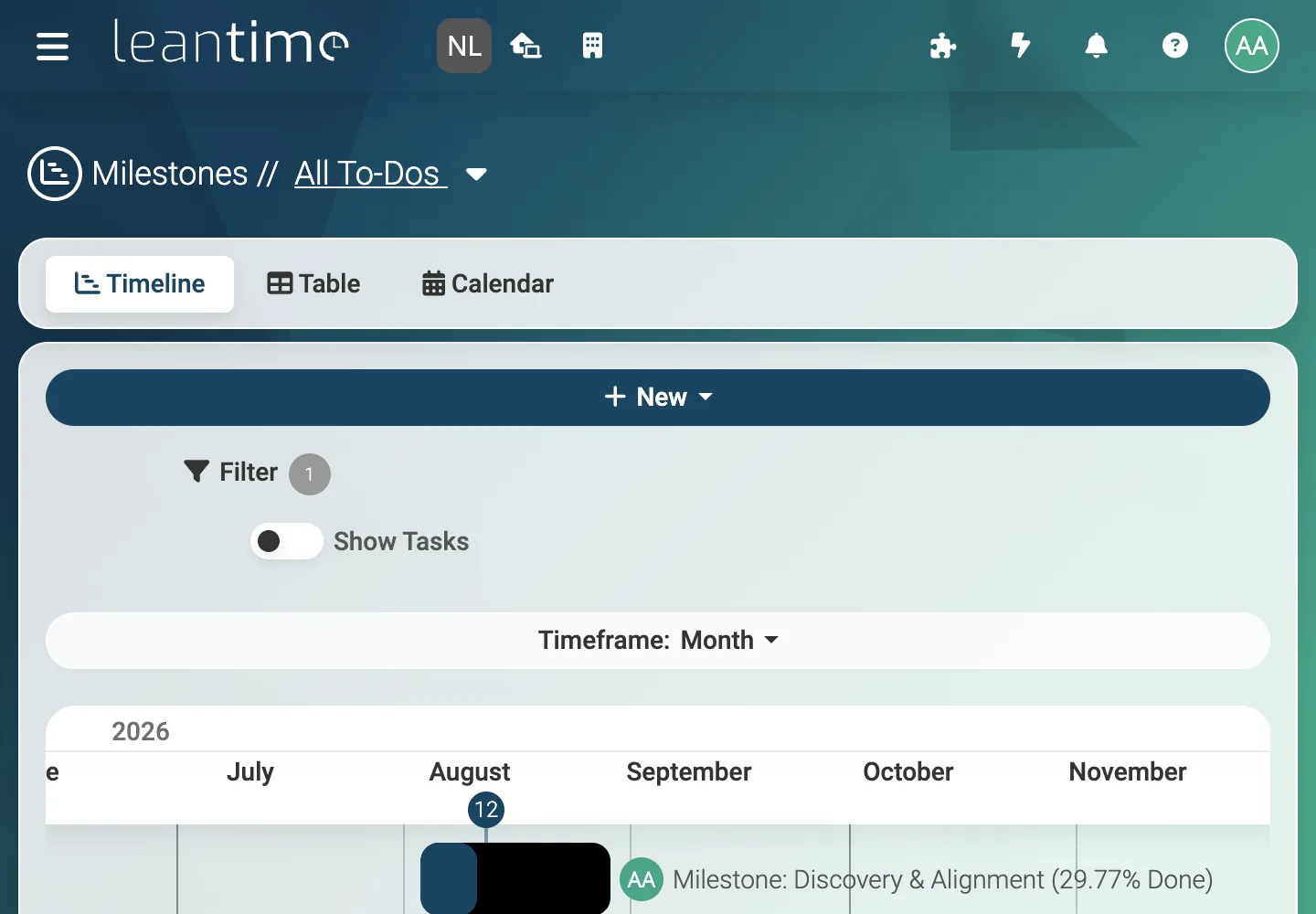 Milestone Roadmap - desktop light theme in Leantime