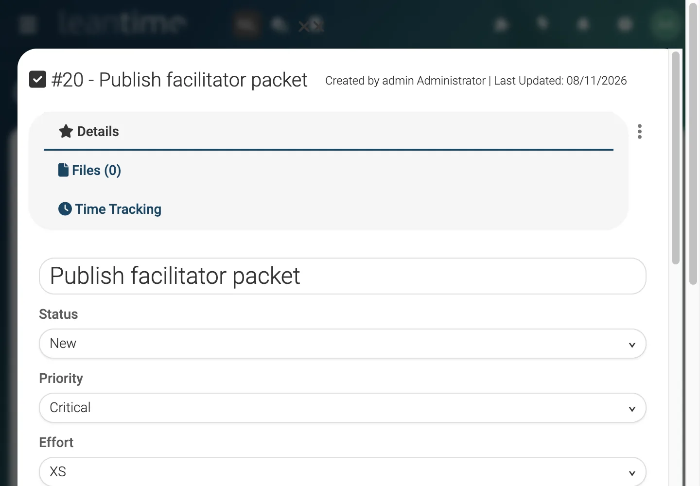 Launch Task Detail - desktop light theme in Leantime
