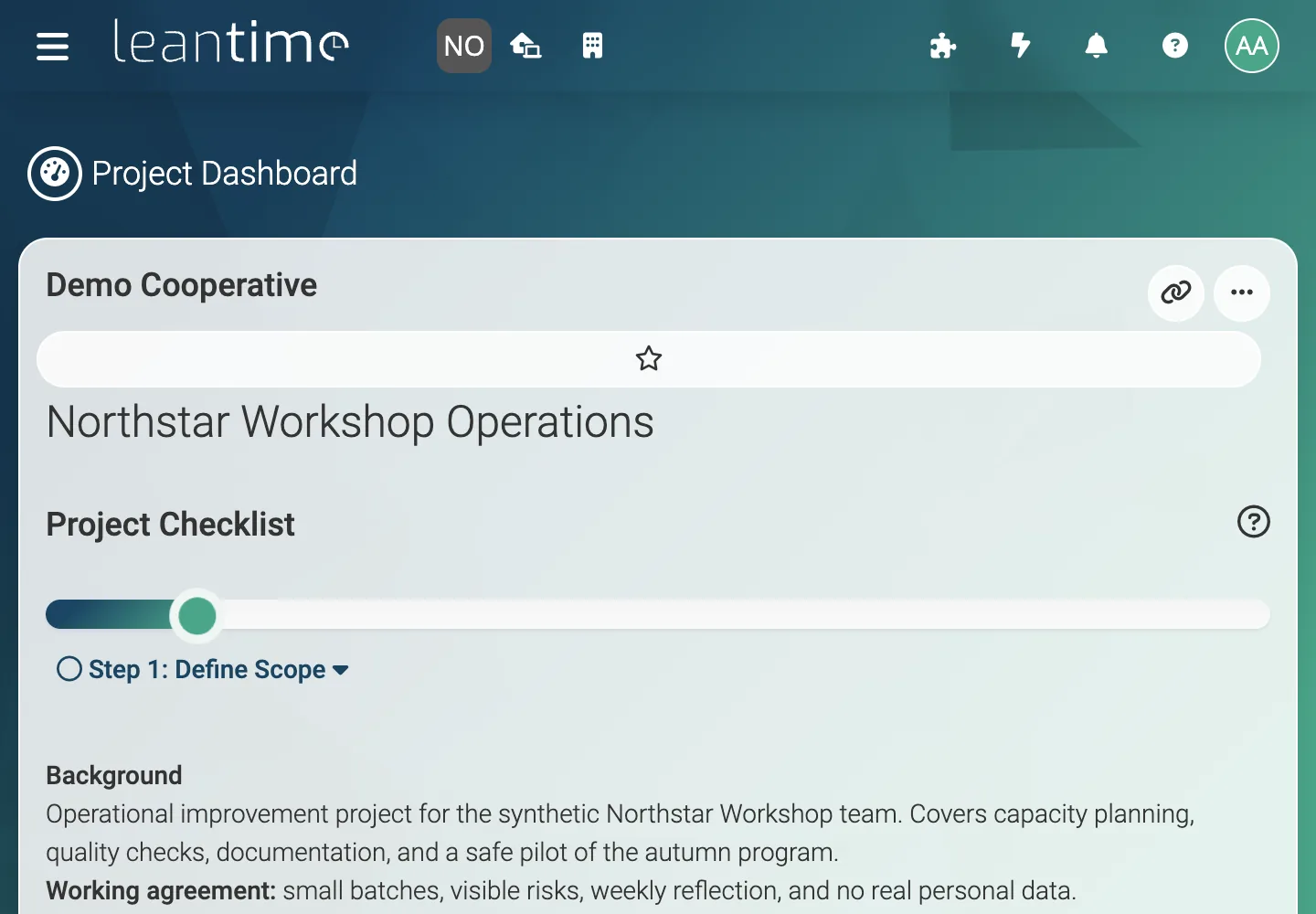 Operations Project Overview - desktop light theme in Leantime