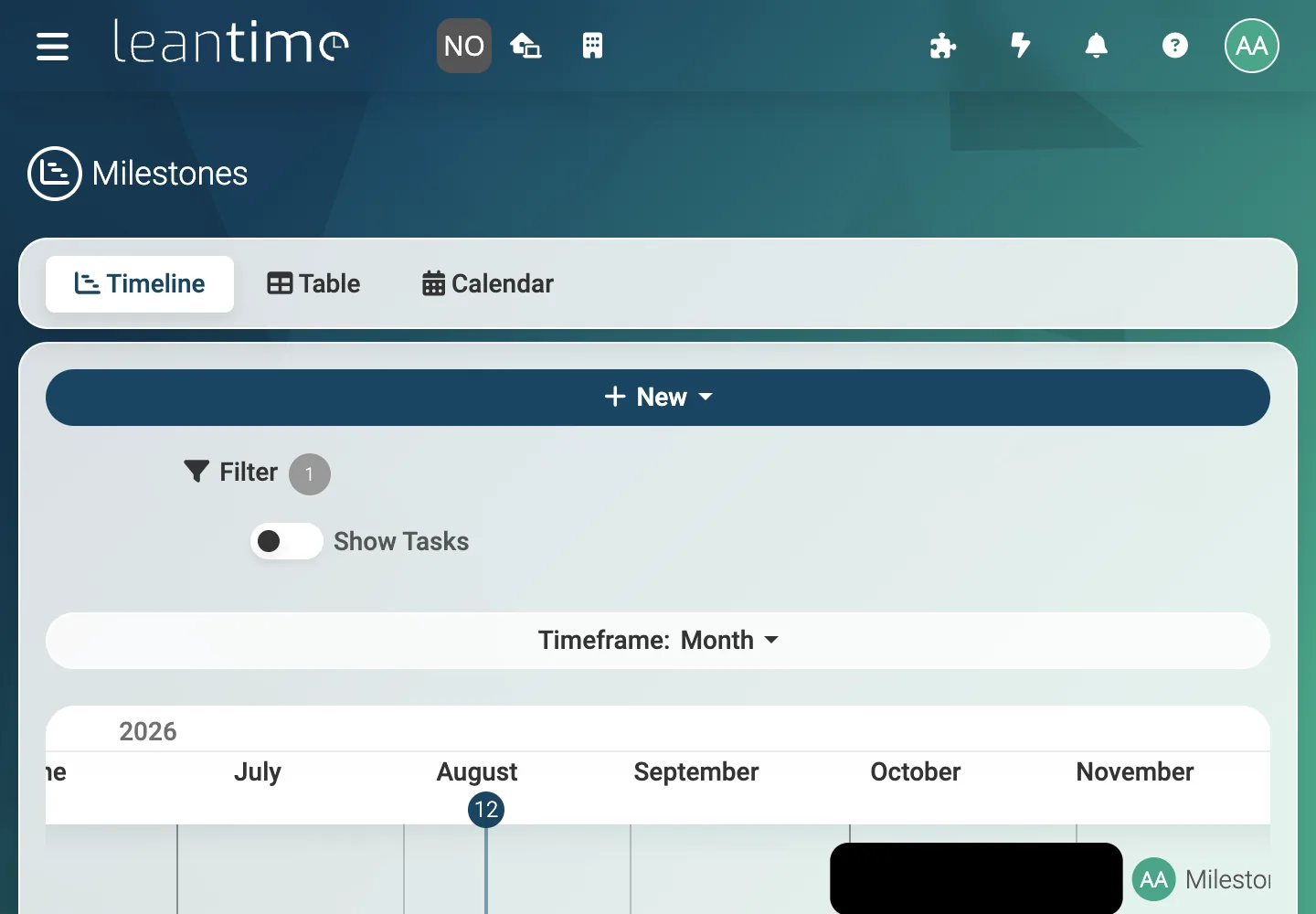 Operations Milestone Roadmap - desktop light theme in Leantime