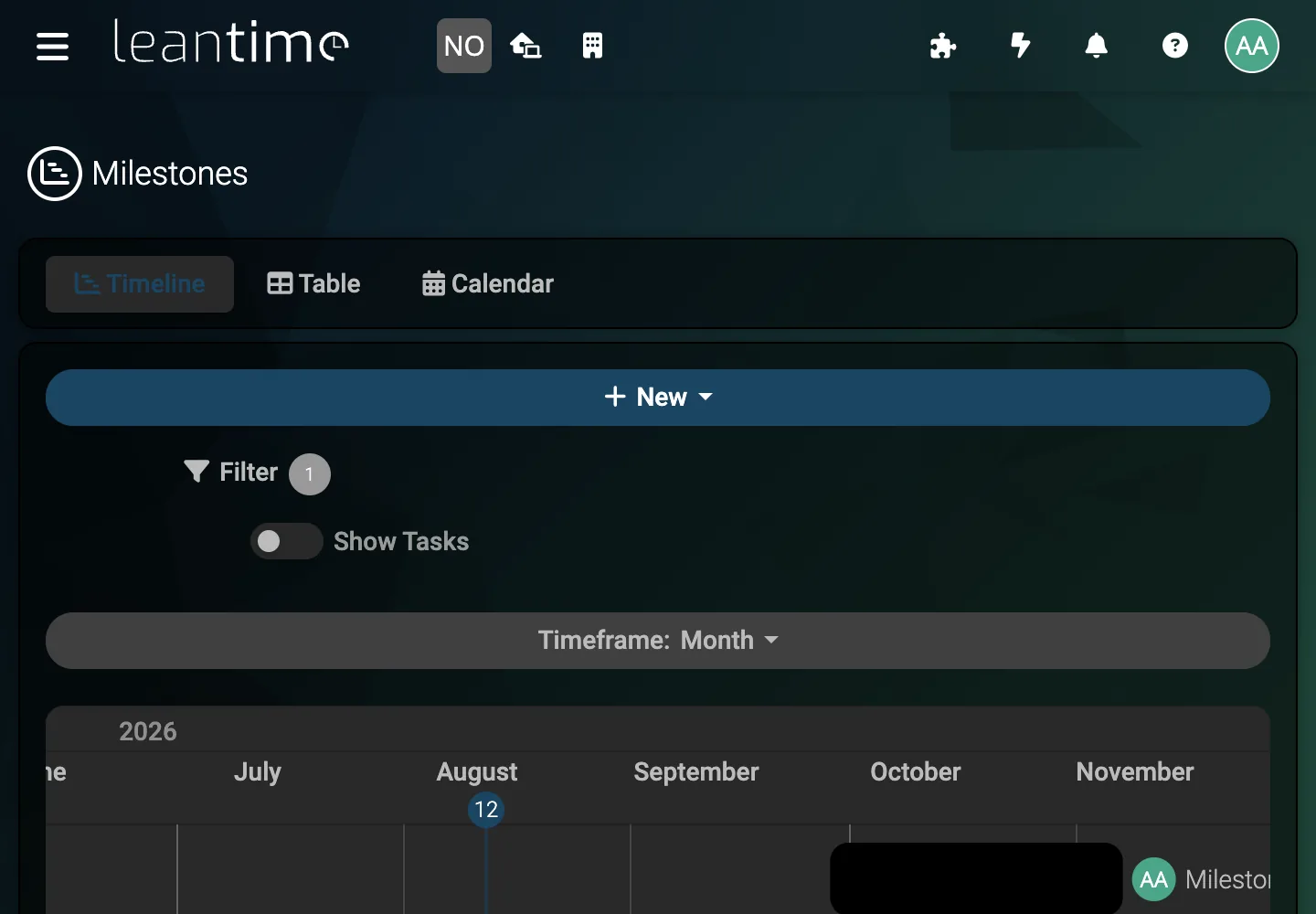 Operations Milestone Roadmap - desktop dark theme in Leantime