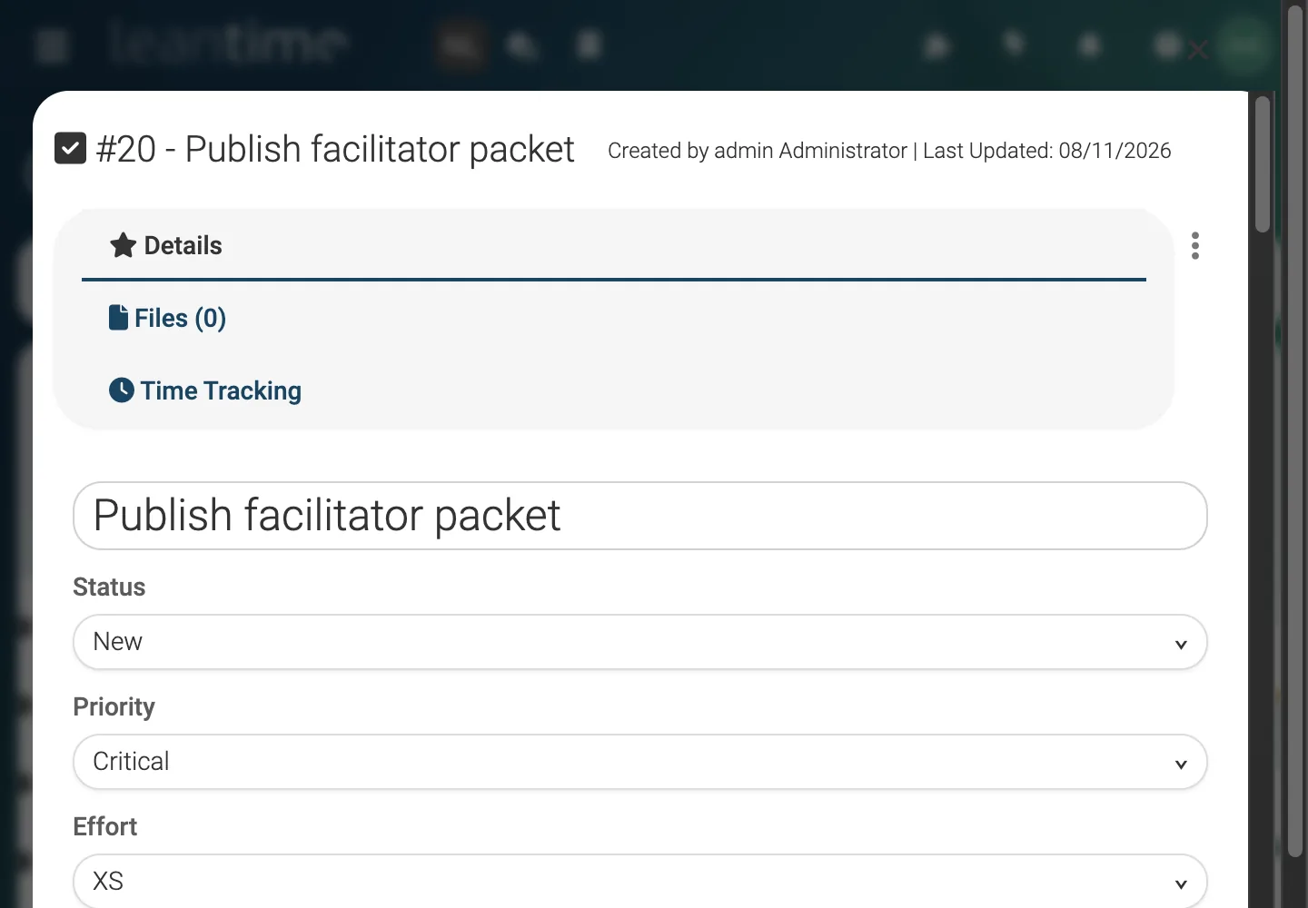 Task Detail Overview - desktop light theme in Leantime