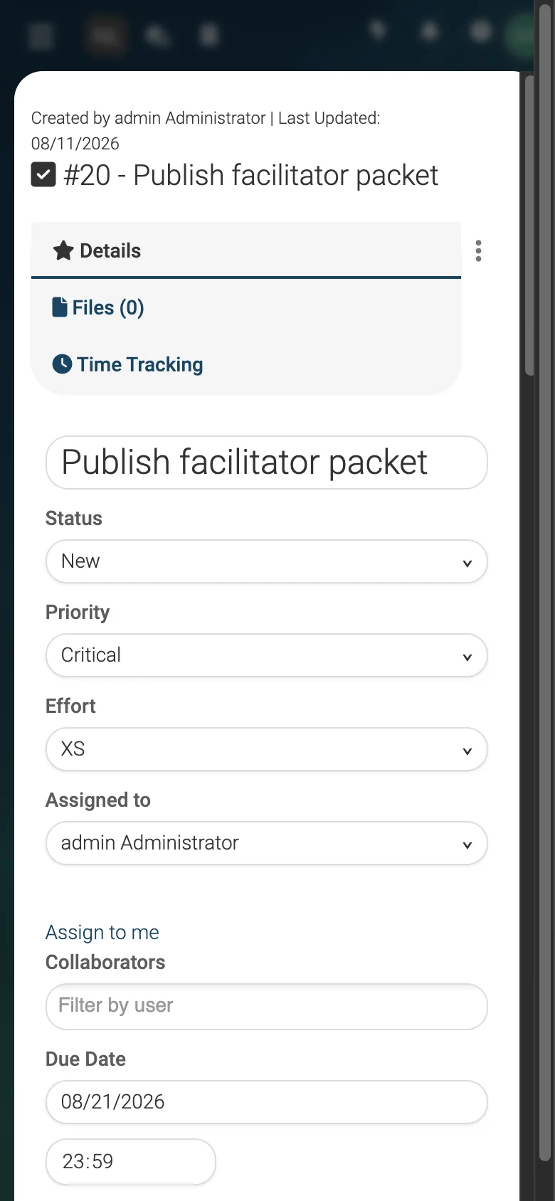 Task Detail Overview - mobile light theme in Leantime